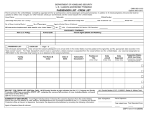 US Customs and Border Protection Crew List Form