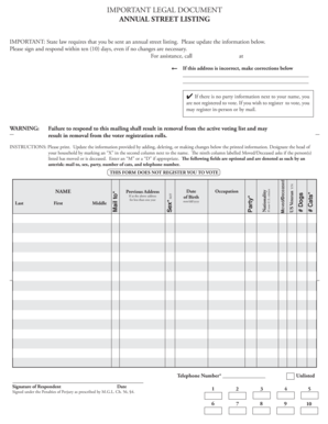 Annual Street Listing Voter Registration Update