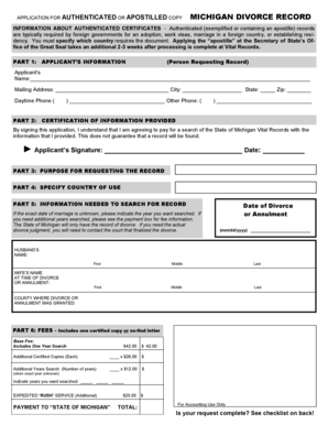 Michigan Divorce Record Authenticated Copy Application