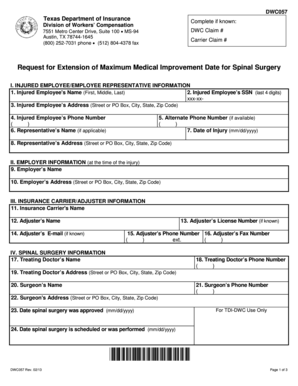Request for Extension of Maximum Medical Improvement Date for Spinal Surgery
