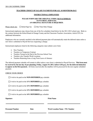 Teachers Choice of Salary Payments Form