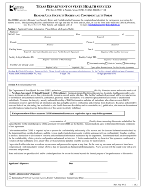Texas Remote User Security Rights and Confidentiality Form