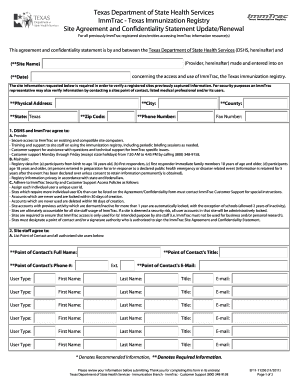 Texas ImmTrac Site Agreement and Confidentiality Statement