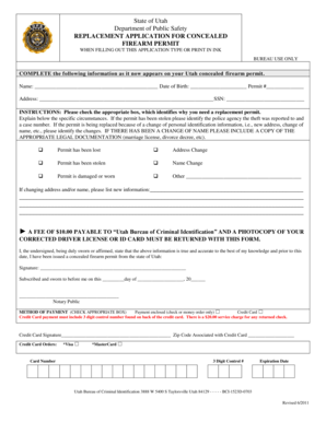 Utah Concealed Firearm Permit Replacement Application