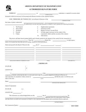 Arizona Authorized Signature Form