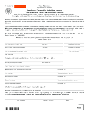Louisiana Individual Income Installment Request