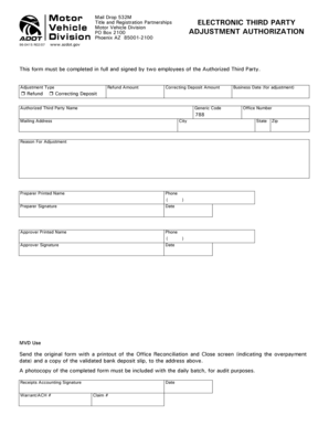 Arizona Third Party Adjustment Authorization Form