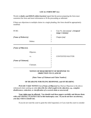 Notice of Requirement of Response to Objection to Claim