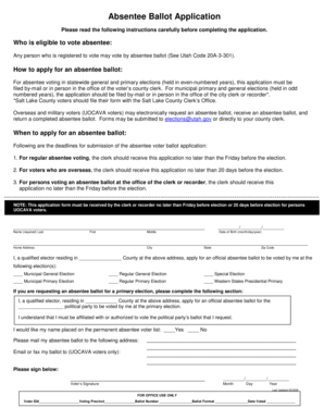 Utah Absentee Ballot Application