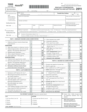 Kentucky S Corporation Income Tax and LLET Return 2011