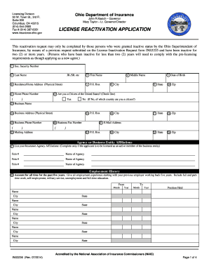 Ohio Insurance License Reactivation Application