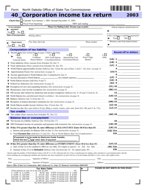North Dakota Corporation Income Tax Return 2003