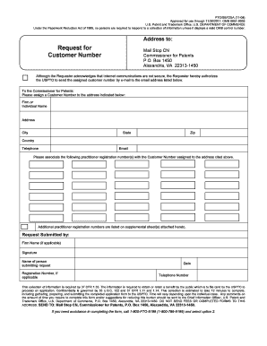 USPTO Customer Number Request Form