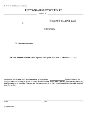 US Federal Civil Action Summons