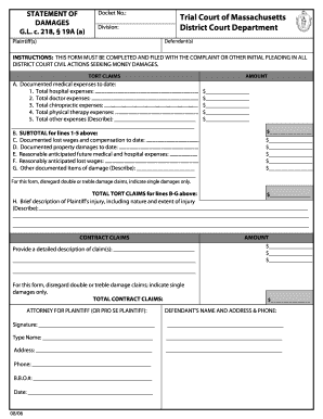 Massachusetts Tort and Contract Claims Form