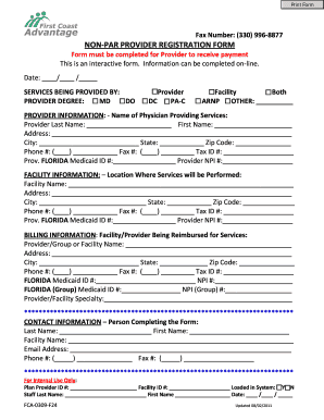 Florida Non-Par Provider Registration Form