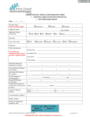 Credentialing Application Request Form