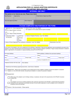 US Hague Adoption Certificate Application