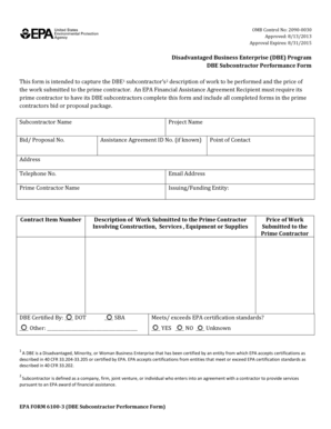 DBE Subcontractor Performance Form