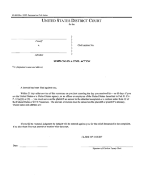 US Federal Civil Action Summons