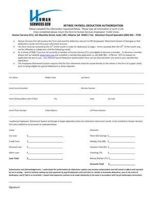 Retiree Payroll Deduction Authorization