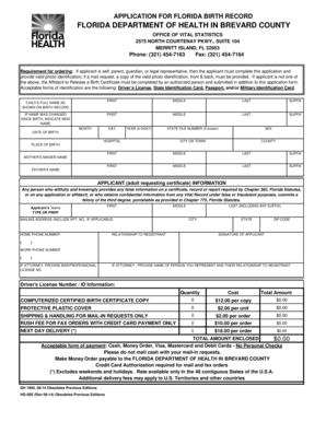 Florida Birth Record Application