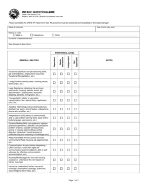Indiana Intake Questionnaire Form 55538
