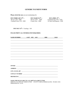 Generic Payment Form for Horse Nominations