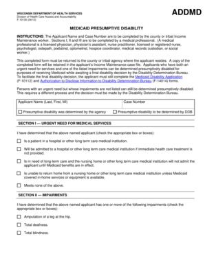 Wisconsin Medicaid Presumptive Disability Form