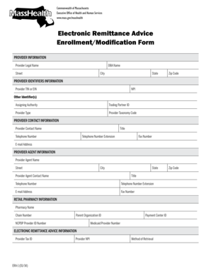 Massachusetts Electronic Remittance Advice Enrollment Form