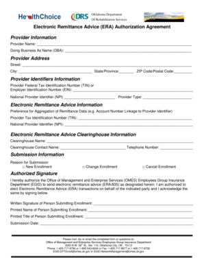 Oklahoma Electronic Remittance Advice Authorization Agreement