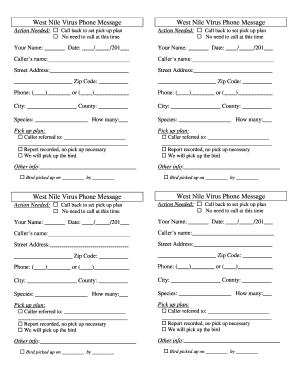 West Nile Virus Bird Pickup Form