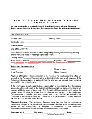 American Express Meeting Payment Authorization Form