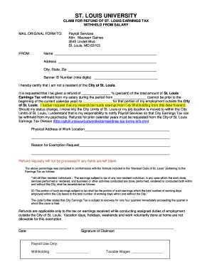 St. Louis University Claim for Refund of Earnings Tax