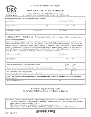 Washington State TRS Plan 1 Out-of-State Service Credit Form