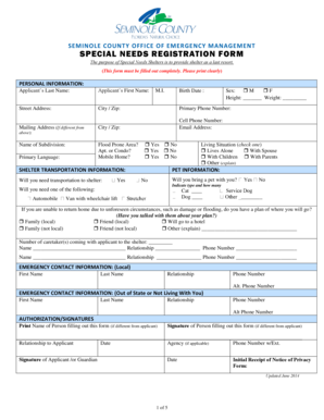 Seminole County Special Needs Registration Form