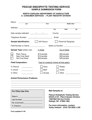 North Carolina Fescue Endophyte Testing Service Form
