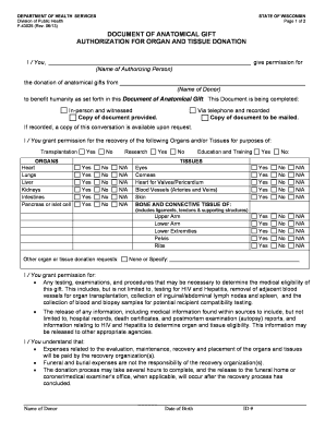 Wisconsin Anatomical Gift Authorization Form