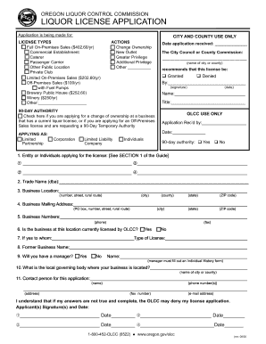 Oregon Liquor License Application