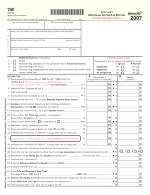 Kentucky Individual Income Tax Return Form 740