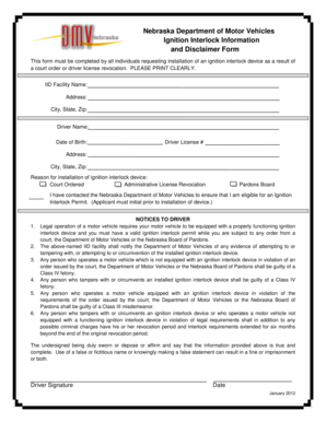 Nebraska Ignition Interlock Device Form