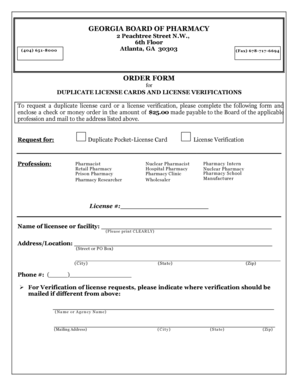 Georgia Board of Pharmacy Duplicate License Card Request