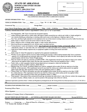 Arkansas Tow Vehicle Safety Equipment Inspection Form