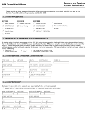 GSA Federal Credit Union Account Authorization Form