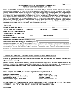 West Virginia Workers' Compensation Complaint Form