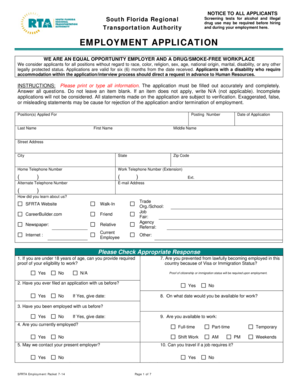 South Florida Regional Transportation Authority Employment Application