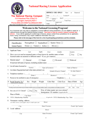 National Racing License Application