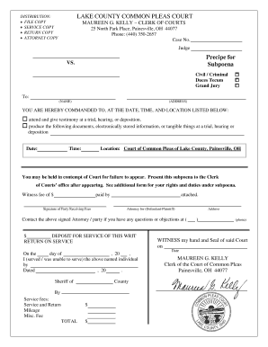 Ohio Subpoena Form