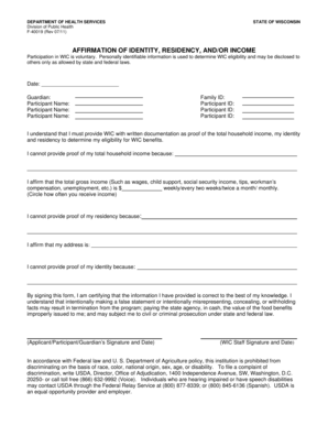 Wisconsin WIC Affirmation of Identity, Residency, and Income