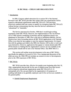 IRC 501(k) Child Care Organization Guidelines